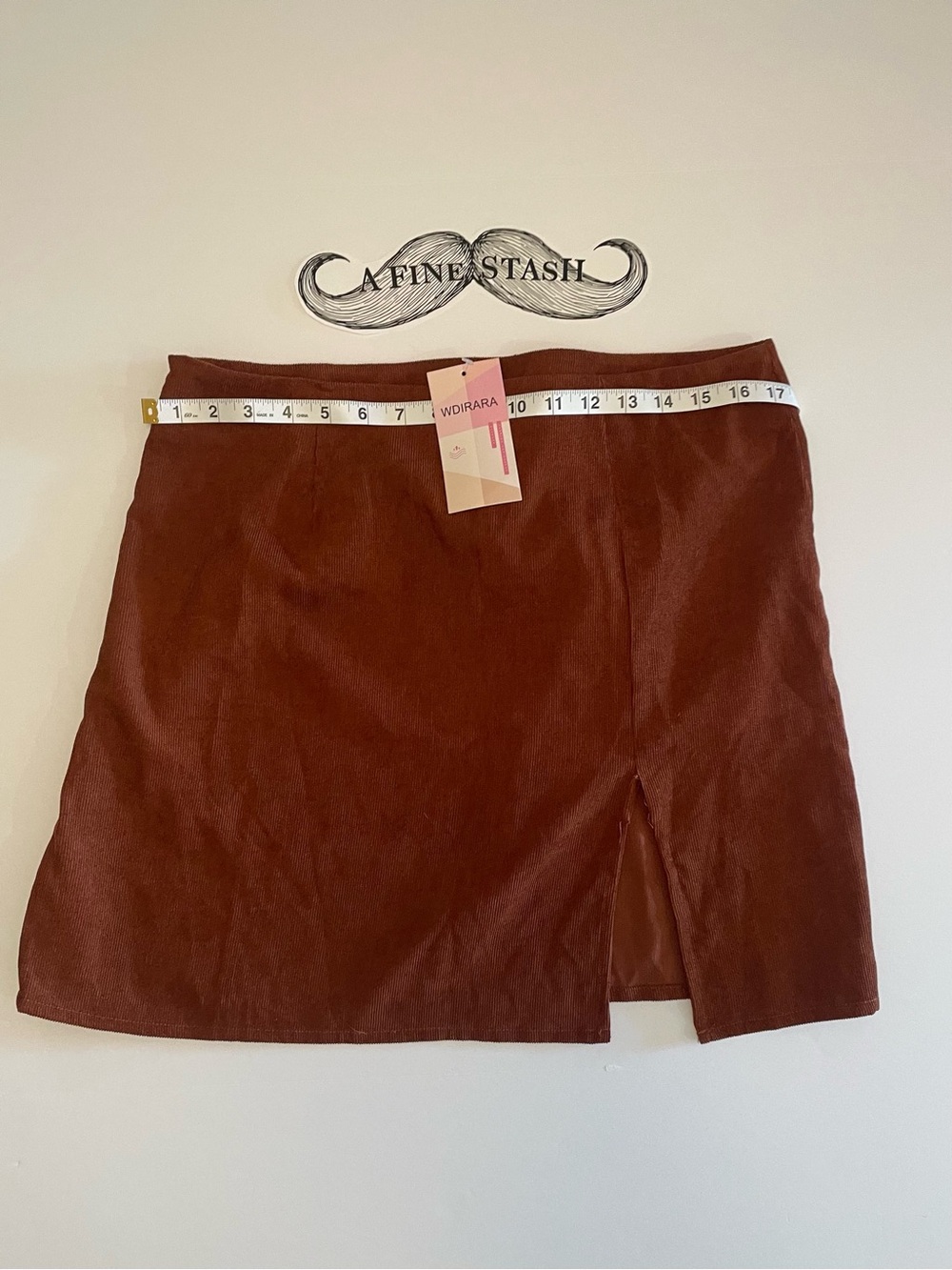NWT Wdirara Women's Corduroy Front-Slit Mini Skirt Rust Brown XL